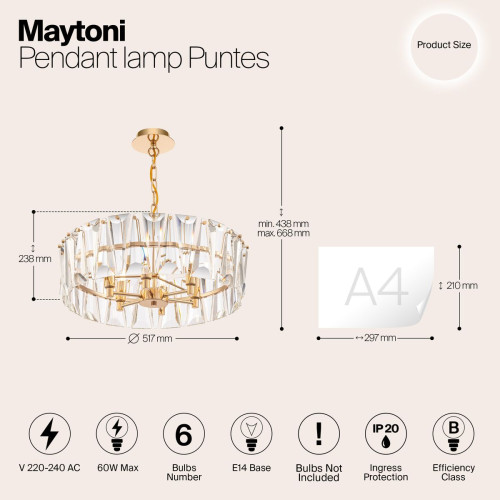 
                    Подвесная люстра Maytoni Puntes MOD043PL-06G        
    