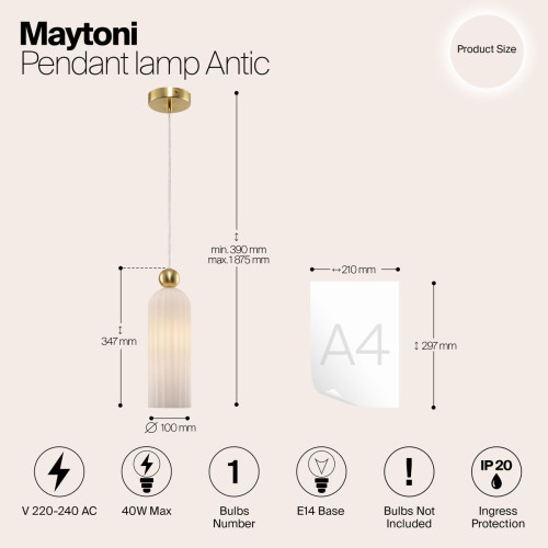 
                    Подвесной светильник Maytoni Antic MOD302PL-01W        
    