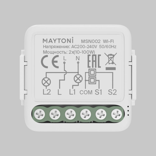 
                    Wi-Fi выключатель двухканальный (без нуля) Maytoni Technical Smart home MSN002        
    