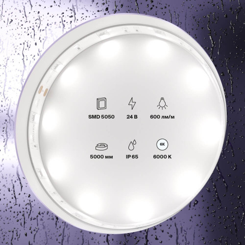 
                    Светодиодная влагозащищенная лента Maytoni Technical 7,2W/m 30LED/m 5050SMD холодный белый 5M 10165        
    