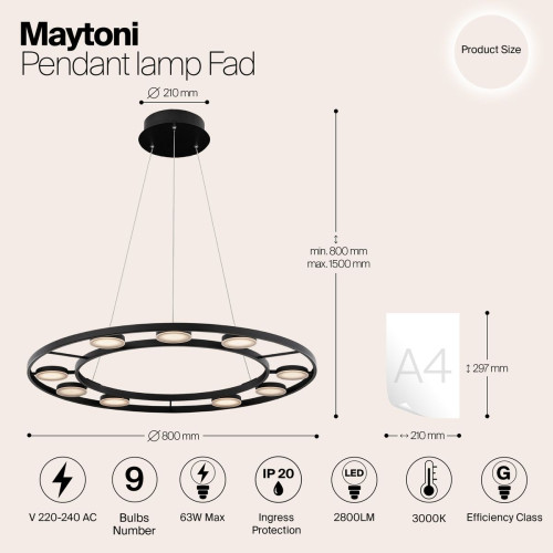 
                    Подвесной светодиодный светильник Maytoni Fad MOD070PL-L63B3K        
    