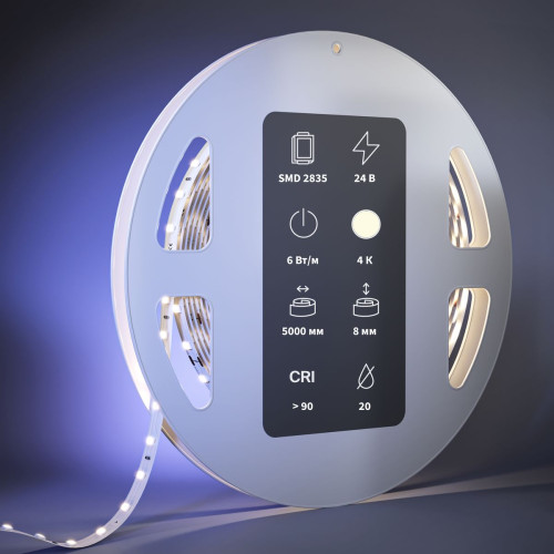 
                    Светодиодная лента Maytoni 6W/m 80LED/m 2835SMD дневной белый 5M 201095        
    