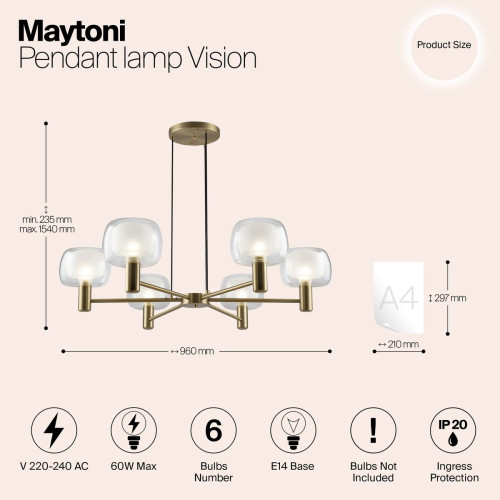 
                    Подвесная люстра Maytoni Vision MOD411PL-06G        
    