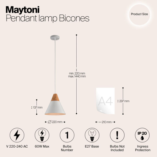 
                    Подвесной светильник Maytoni Bicones P359-PL-01-W        
    