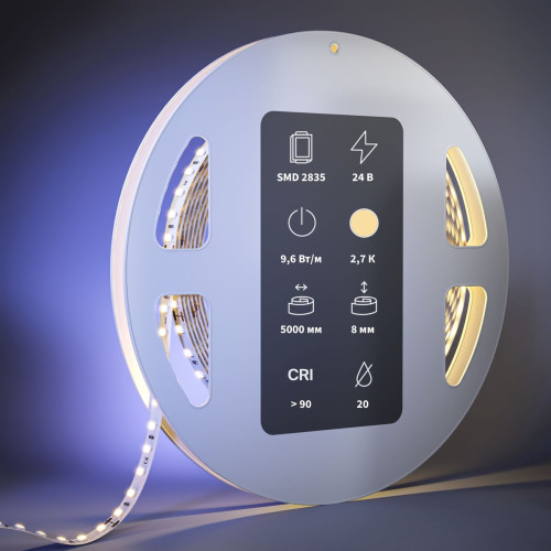 
                    Светодиодная лента Maytoni 9,6W/m 120LED/m 2835SMD теплый белый 5M 201037        
    